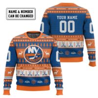 Hooktab New York Islanders - Custom Name And Number Ugly Sweater