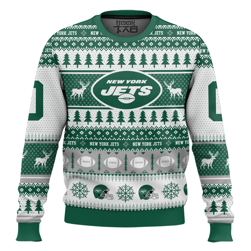 Hooktab New York Jets - Custom Name And Number Ugly Sweater Hooktab New York Jets - Custom Name And Number Ugly Sweater