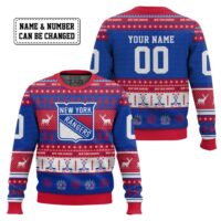 Hooktab New York Rangers - Custom Name And Number Ugly Sweater