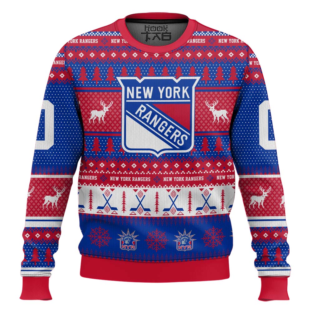 Hooktab New York Rangers - Custom Name And Number Ugly Sweater Hooktab New York Rangers - Custom Name And Number Ugly Sweater
