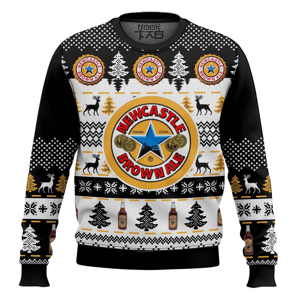 Hooktab Newcastle Brown Ale Ugly Christmas Sweater Hooktab Newcastle Brown Ale Ugly Christmas Sweater