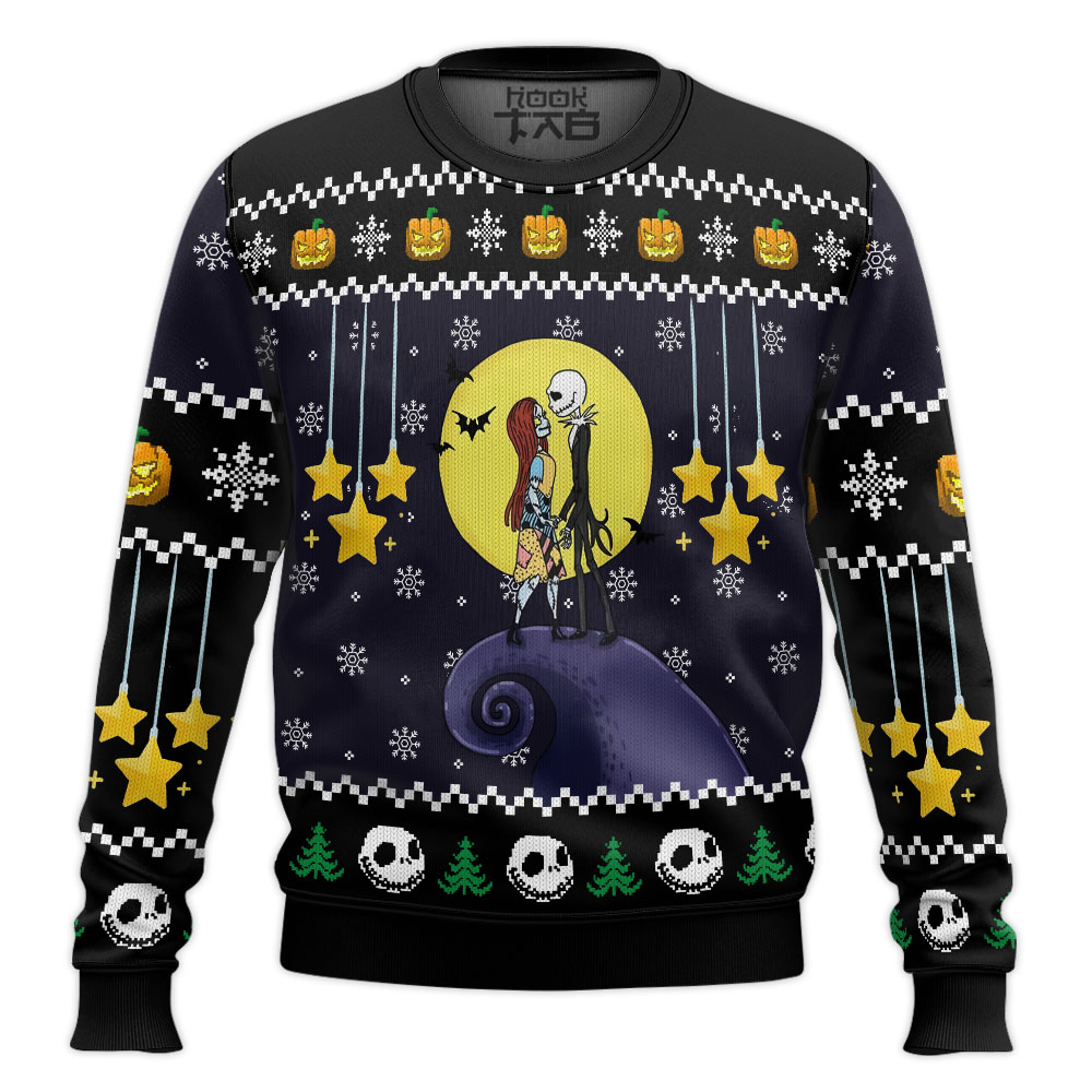 Hooktab Nightmare Before Christmas Romantic Night Ugly Christmas Sweater Hooktab Nightmare Before Christmas Romantic Night Ugly Christmas Sweater