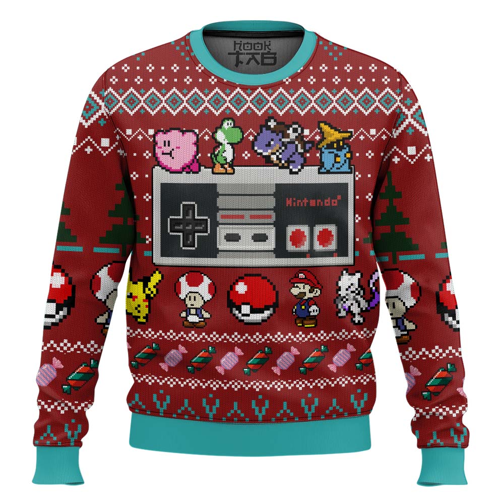 Hooktab Nintendo Controller Ugly Christmas Sweater Hooktab Nintendo Controller Ugly Christmas Sweater