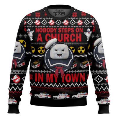 Nobody Steps On A Church In My Town Ghostbusters Ugly Christmas Sweater