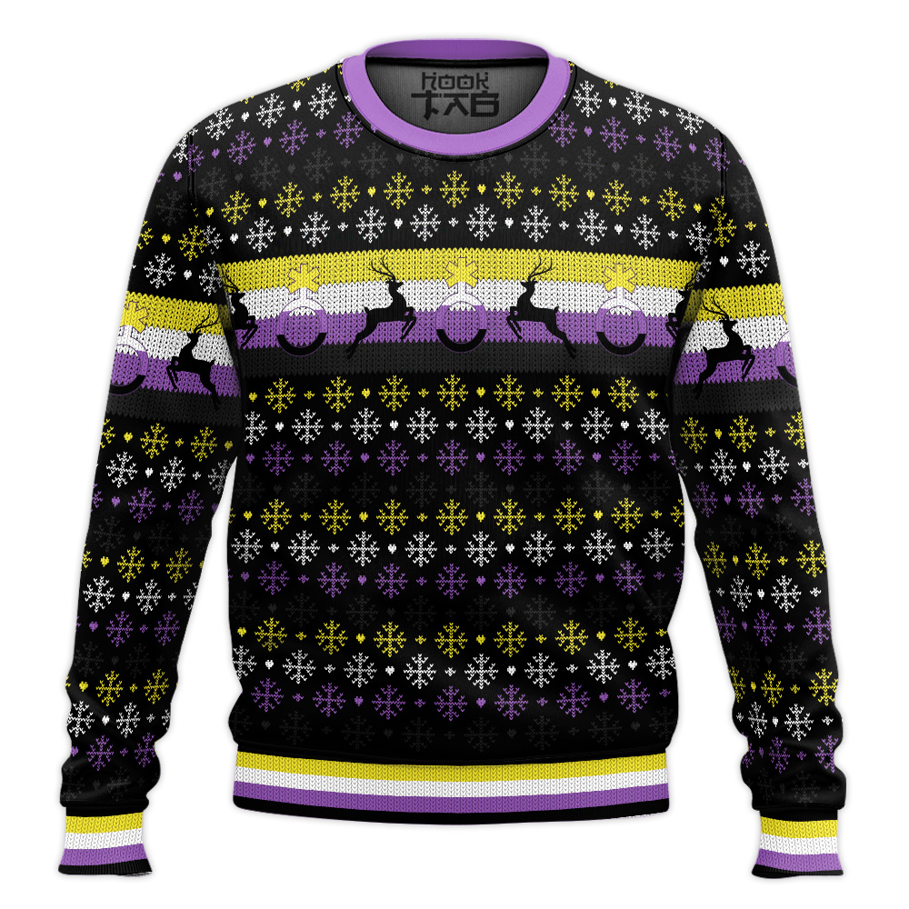 Hooktab Nonbinary Flag LGBT Support Ugly Christmas Sweater Hooktab Nonbinary Flag LGBT Support Ugly Christmas Sweater