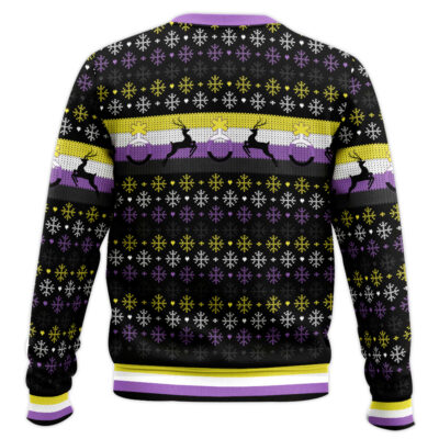 Hooktab Nonbinary Flag LGBT Support Ugly Christmas Sweater