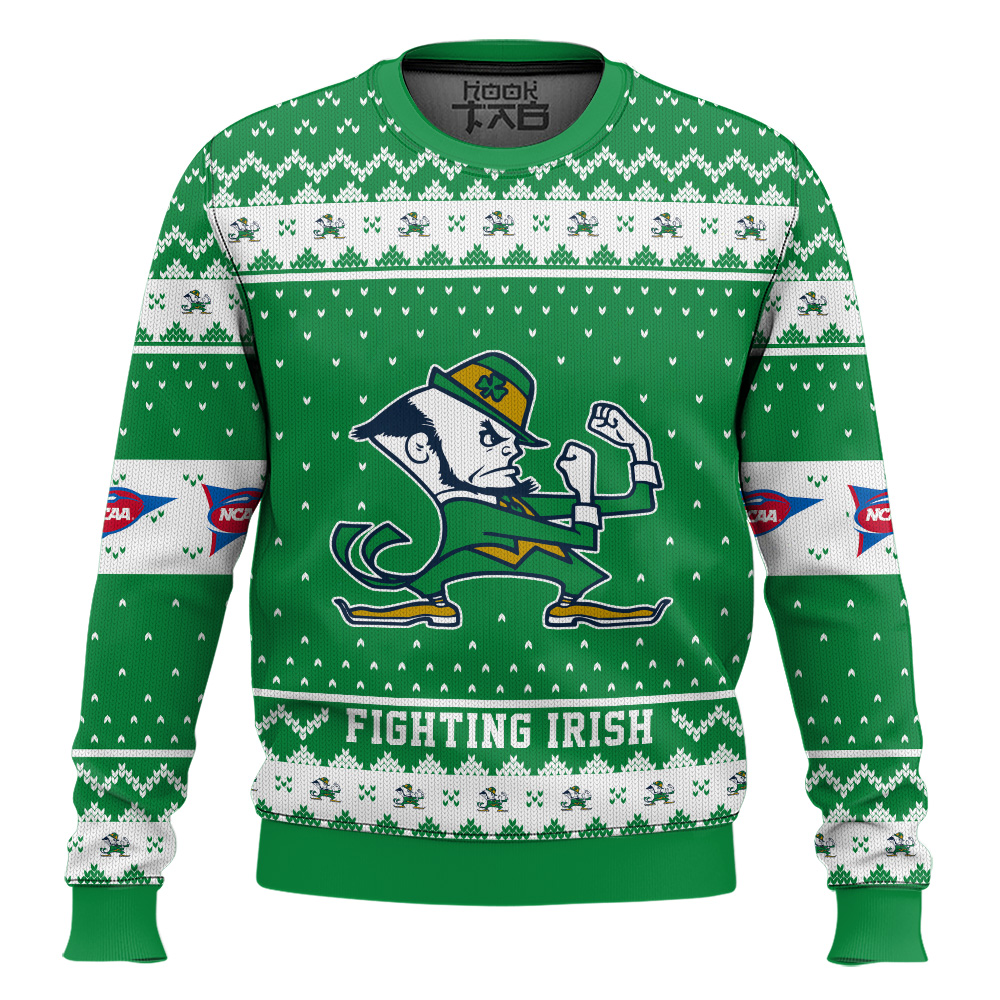 Hooktab Notre Dame Fighting Irish - Custom Name And Number Ugly Christmas Sweater Hooktab Notre Dame Fighting Irish - Custom Name And Number Ugly Christmas Sweater