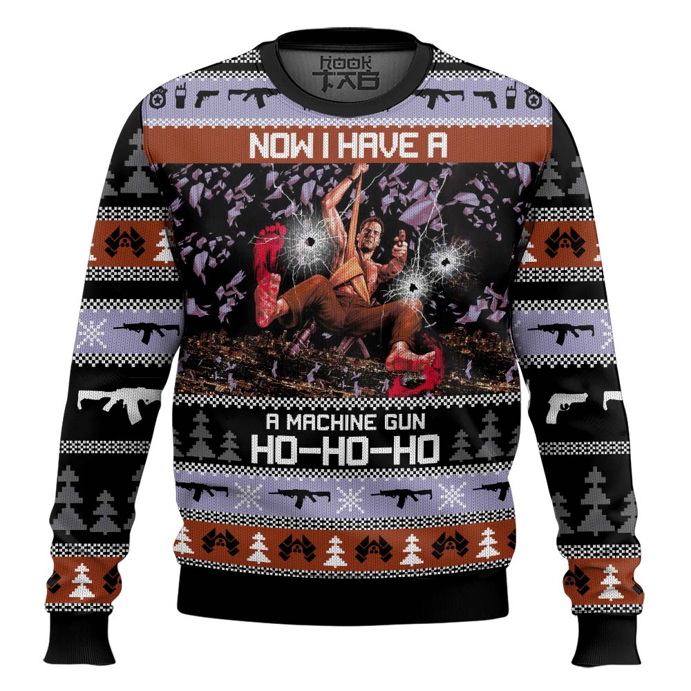 Hooktab Now I Have A Machine Gun Ho-Ho-Ho Die Hard Ugly Christmas Sweater Hooktab Now I Have A Machine Gun Ho-Ho-Ho Die Hard Ugly Christmas Sweater