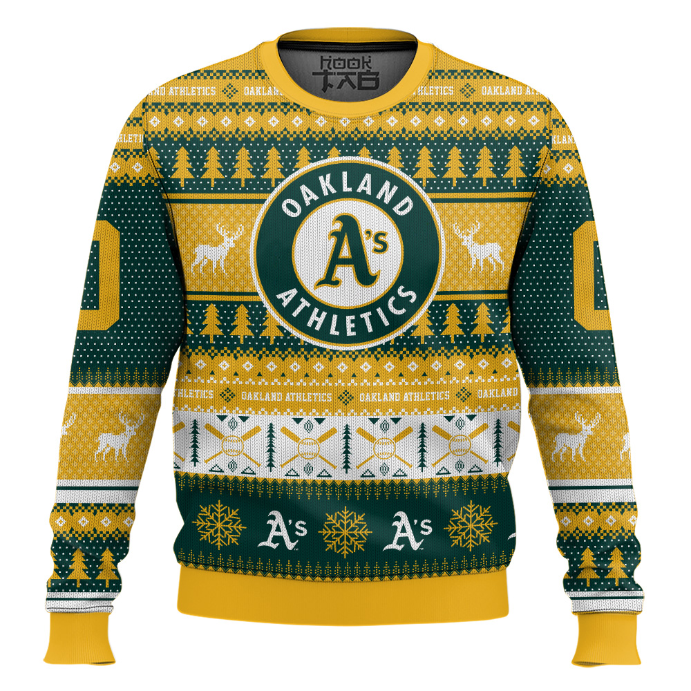 Hooktab Oakland Athletics - Custom Name And Number Ugly Sweater Hooktab Oakland Athletics - Custom Name And Number Ugly Sweater