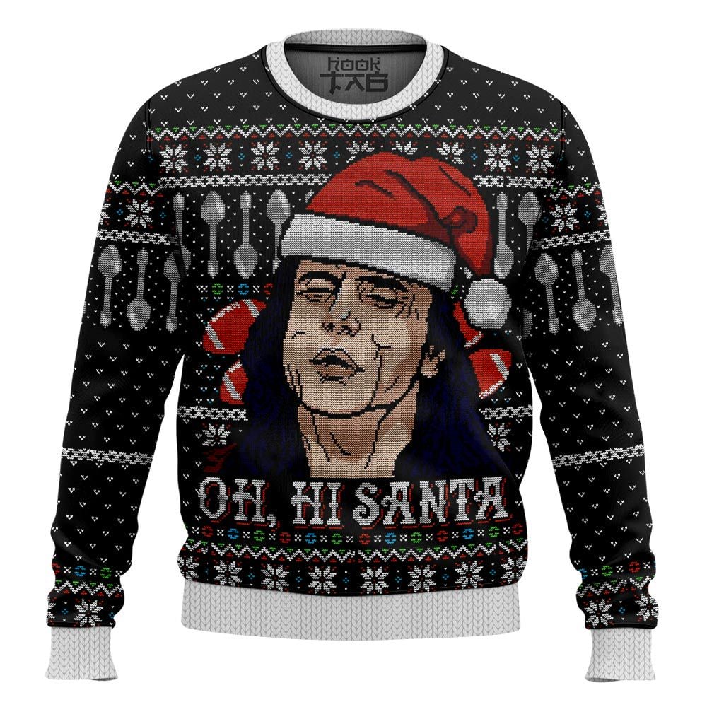 Hooktab Oh Hi, Santa Tommy Wiseau Ugly Christmas Sweater Hooktab Oh Hi, Santa Tommy Wiseau Ugly Christmas Sweater
