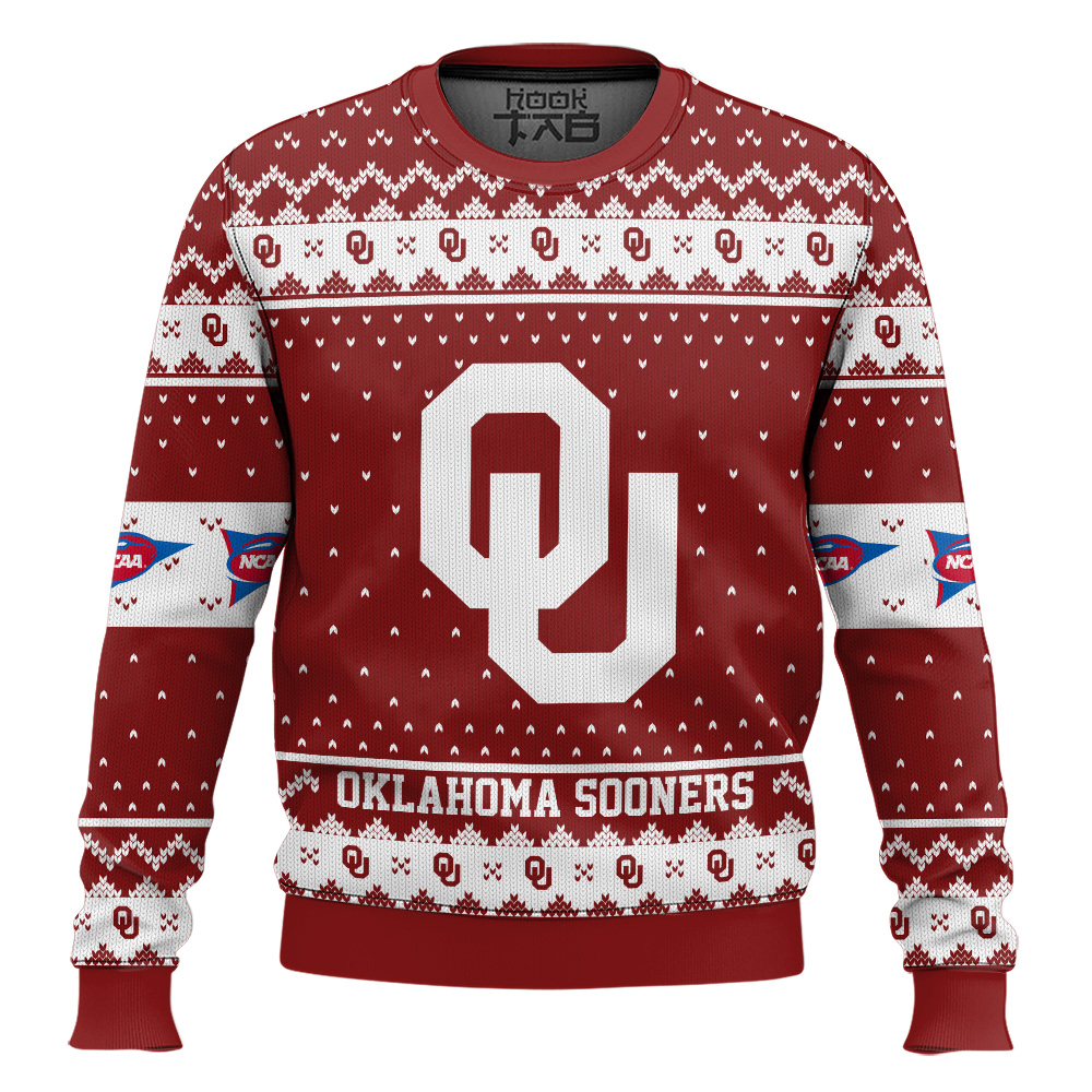 Hooktab Oklahoma Sooners - Custom Name And Number Ugly Christmas Sweater Hooktab Oklahoma Sooners - Custom Name And Number Ugly Christmas Sweater