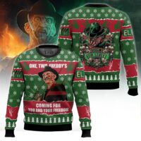 Hooktab One, Two, Freddy’s Coming For You And Your Freedom Ugly Christmas Sweater