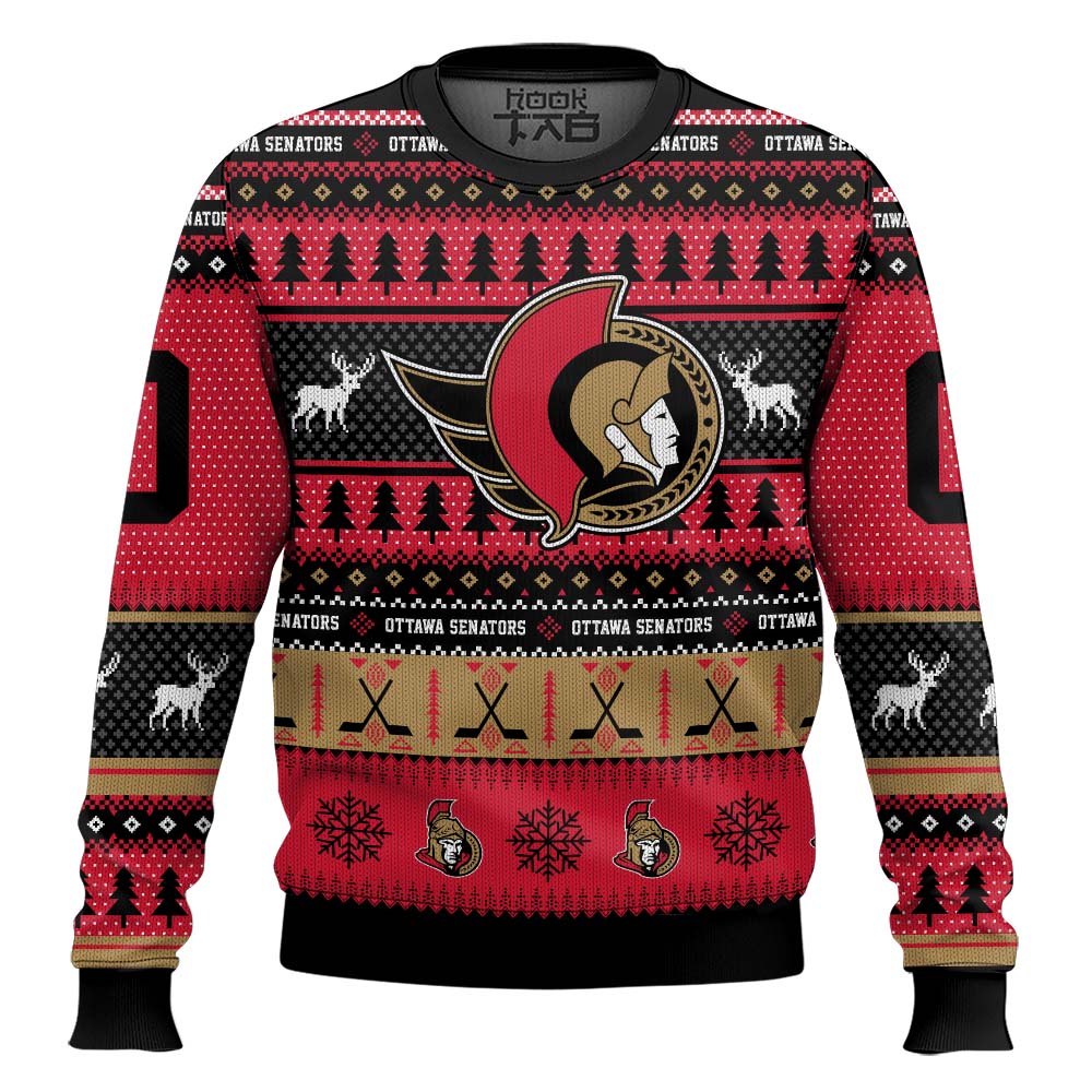 Hooktab Ottawa Senators - Custom Name And Number Ugly Sweater Hooktab Ottawa Senators - Custom Name And Number Ugly Sweater