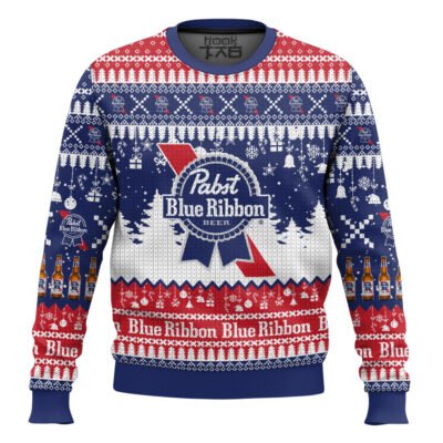 Pabst Blue Ribbon Amercian Beer Ugly Christmas Sweater