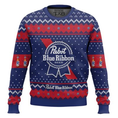 Pabst Blue Ribbon American Lager Beer Ugly Christmas Sweater