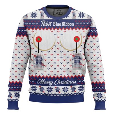 Pabst Blue Ribbon American Lager Ugly Christmas Sweater