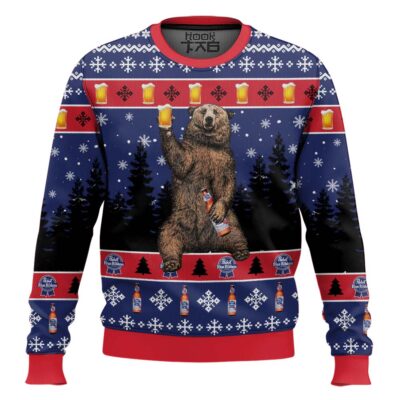 Pabst Blue Ribbon Bear Ugly Christmas Sweater