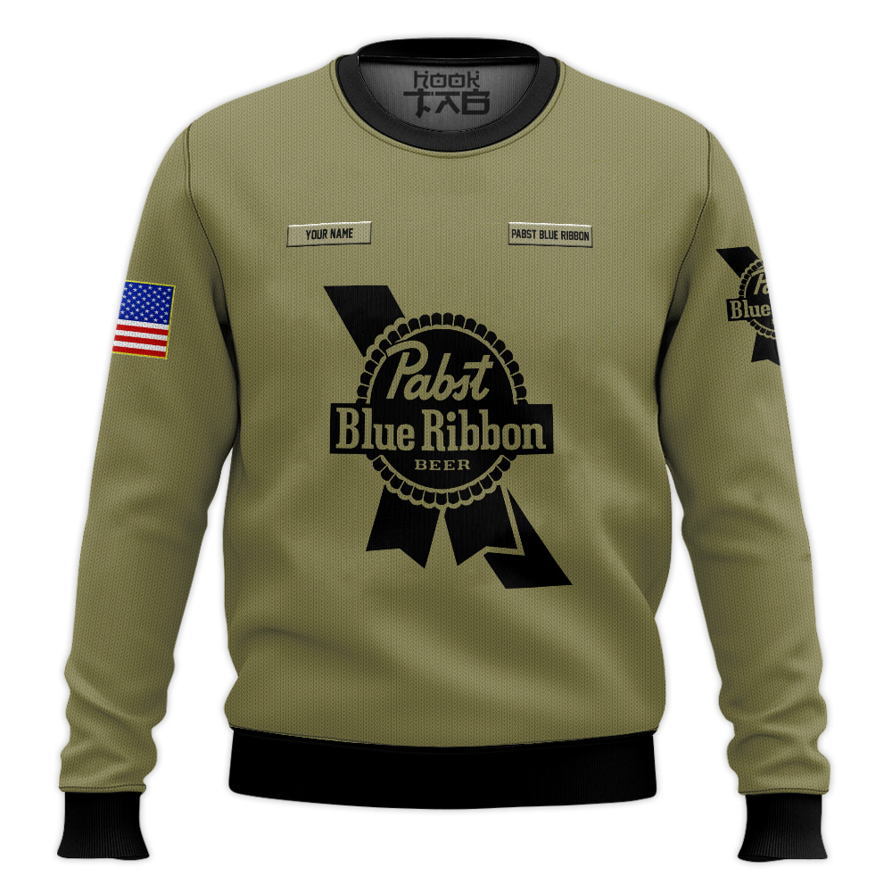 Hooktab Pabst Blue Ribbon Camo - Custom Name Ugly Christmas Sweater Hooktab Pabst Blue Ribbon Camo - Custom Name Ugly Christmas Sweater