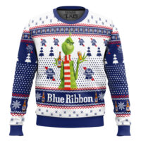 Hooktab Pabst Blue Ribbon Grinch Ugly Christmas Sweater