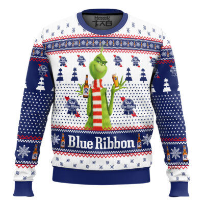 Pabst Blue Ribbon Grinch Ugly Christmas Sweater