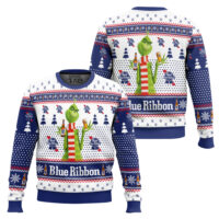 Hooktab Pabst Blue Ribbon Grinch Ugly Christmas Sweater