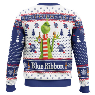 Hooktab Pabst Blue Ribbon Grinch Ugly Christmas Sweater
