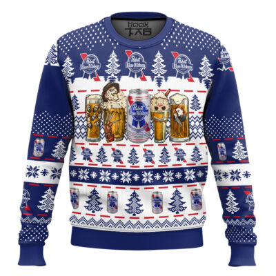 Pabst Blue Ribbon Horror Drink - Custom Name Ugly Christmas Sweater