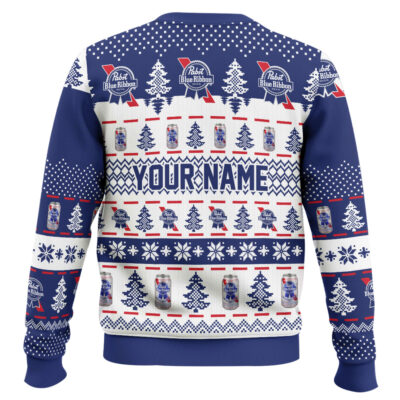 Hooktab Pabst Blue Ribbon Horror Drink – Custom Name Ugly Christmas Sweater