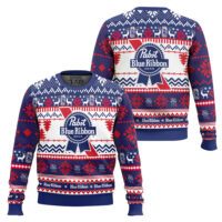 Hooktab Pabst Blue Ribbon Ugly Christmas Sweater