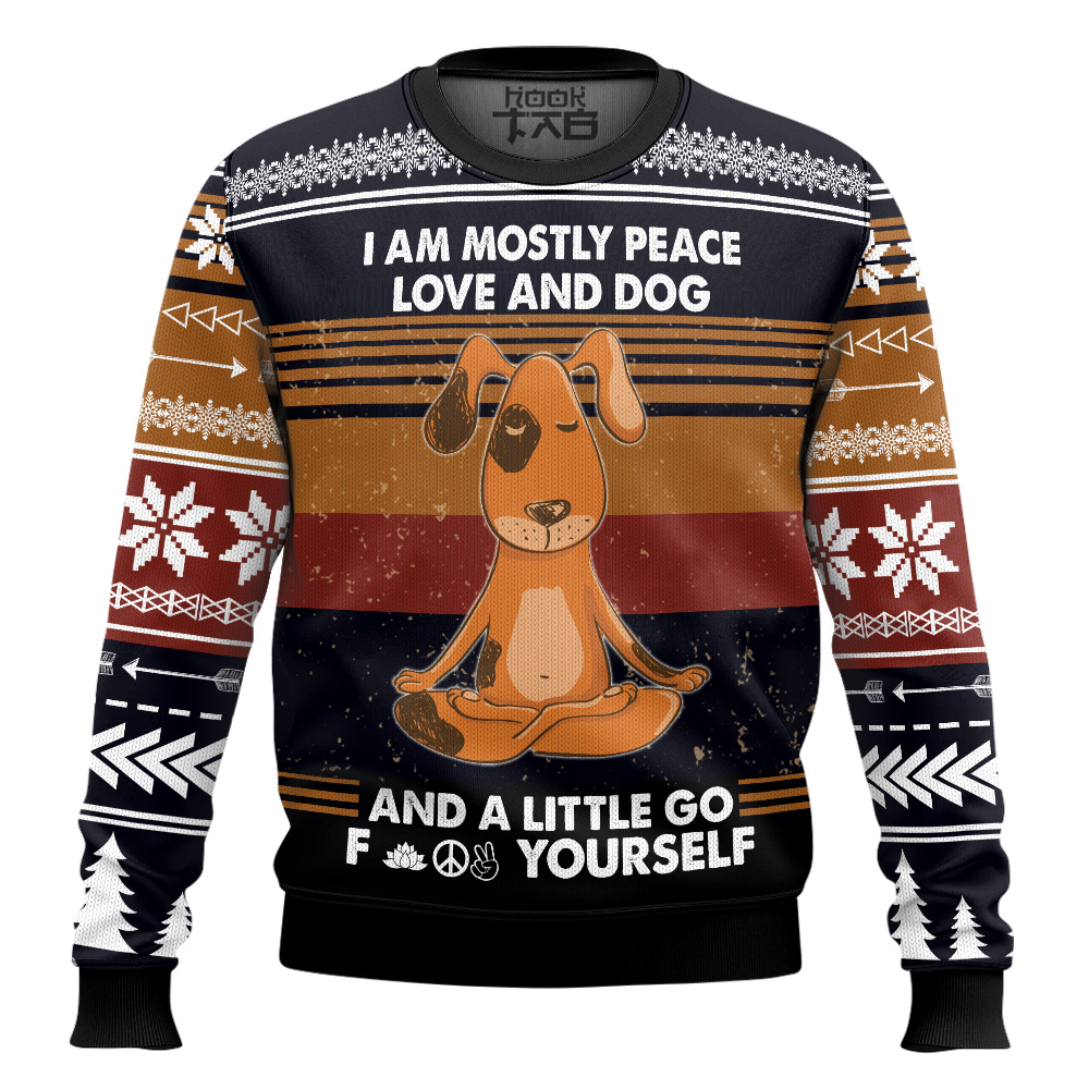 Hooktab Peace Love And Dog Ugly Christmas Sweater Hooktab Peace Love And Dog Ugly Christmas Sweater