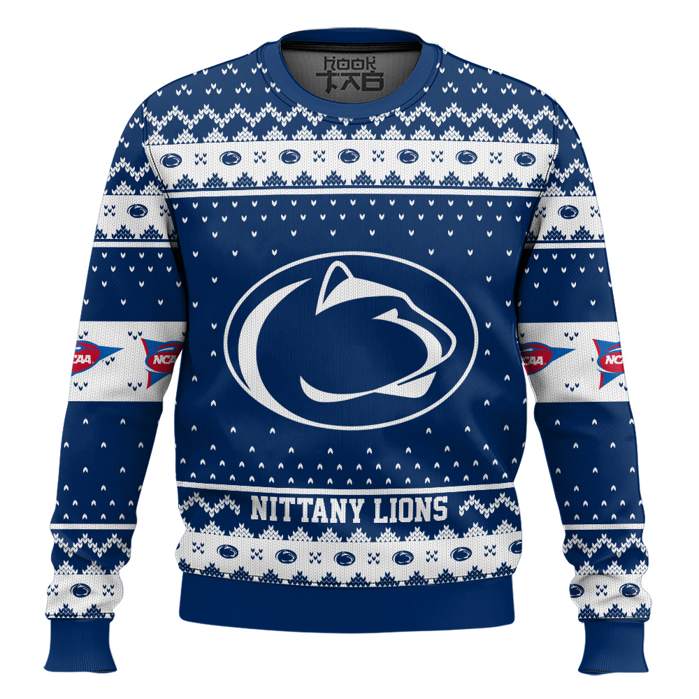 Hooktab Penn State Nittany Lions - Custom Name And Number Ugly Christmas Sweater Hooktab Penn State Nittany Lions - Custom Name And Number Ugly Christmas Sweater