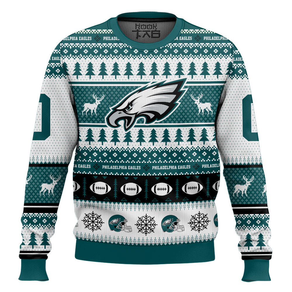 Hooktab Philadelphia Eagles - Custom Name And Number Ugly Sweater Hooktab Philadelphia Eagles - Custom Name And Number Ugly Sweater