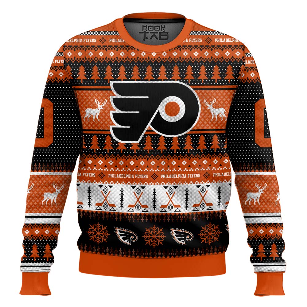 Hooktab Philadelphia Flyers - Custom Name And Number Ugly Sweater Hooktab Philadelphia Flyers - Custom Name And Number Ugly Sweater