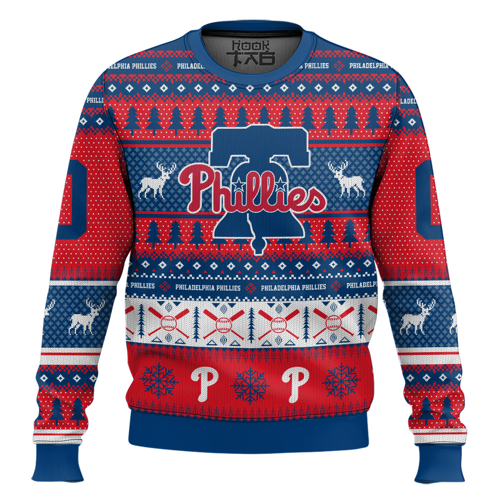 Hooktab Philadelphia Phillies - Custom Name And Number Ugly Sweater Hooktab Philadelphia Phillies - Custom Name And Number Ugly Sweater