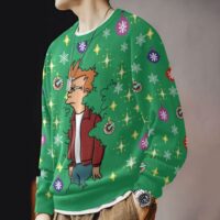 Hooktab Philip J. Fry Emerging From The Bush Futurama Ugly Christmas Sweater