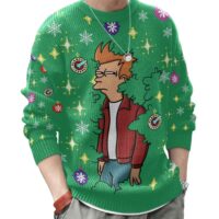 Hooktab Philip J. Fry Emerging From The Bush Futurama Ugly Christmas Sweater