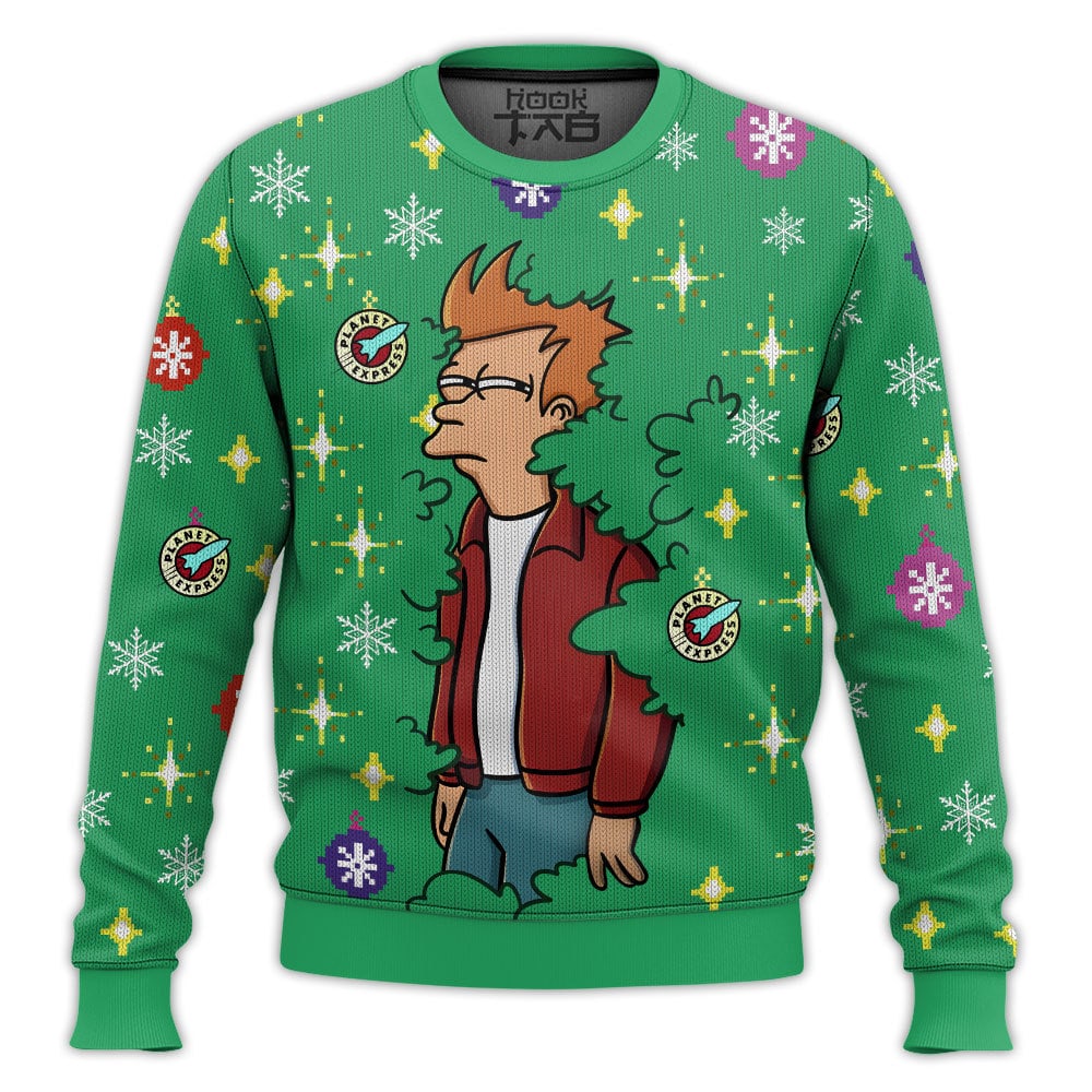 Hooktab Philip J. Fry Emerging From The Bush Futurama Ugly Christmas Sweater Hooktab Philip J. Fry Emerging From The Bush Futurama Ugly Christmas Sweater