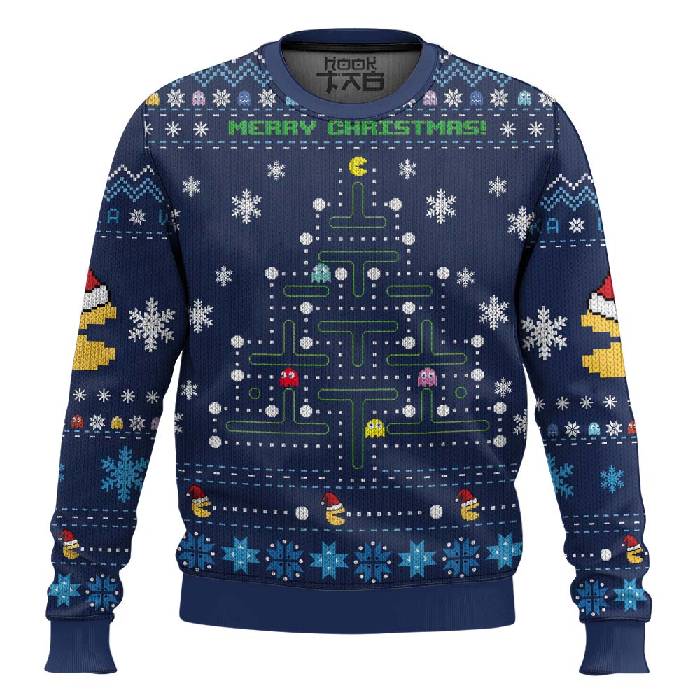 Hooktab Pinetree Pac-man Ugly Christmas Sweater Hooktab Pinetree Pac-man Ugly Christmas Sweater