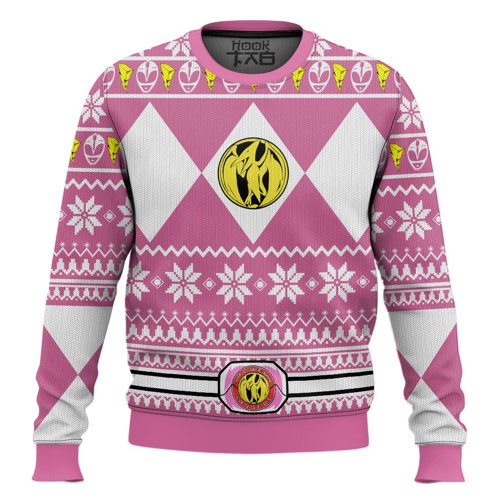 Hooktab Pink Power Rangers Ugly Christmas Sweater Hooktab Pink Power Rangers Ugly Christmas Sweater