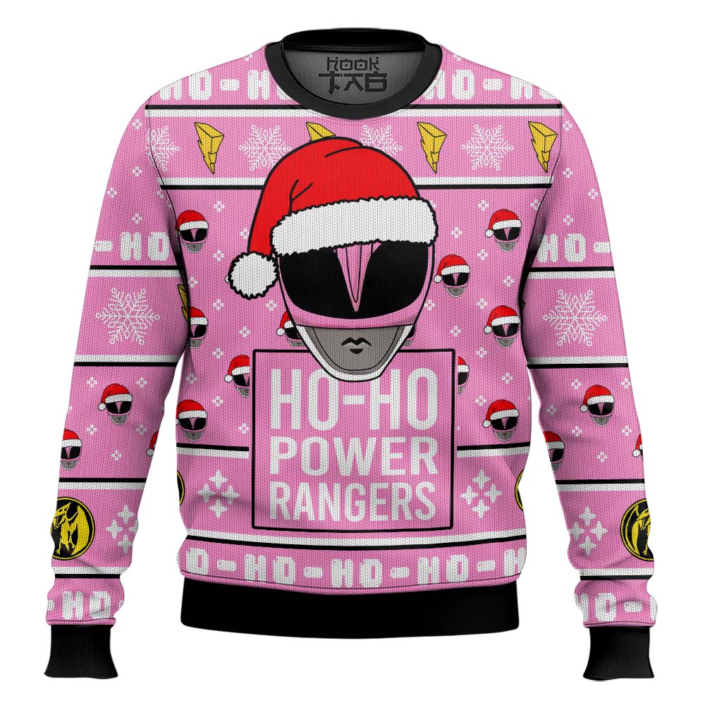 Hooktab Pink Ranger Ho-ho Power Rangers Ugly Christmas Sweater Hooktab Pink Ranger Ho-ho Power Rangers Ugly Christmas Sweater