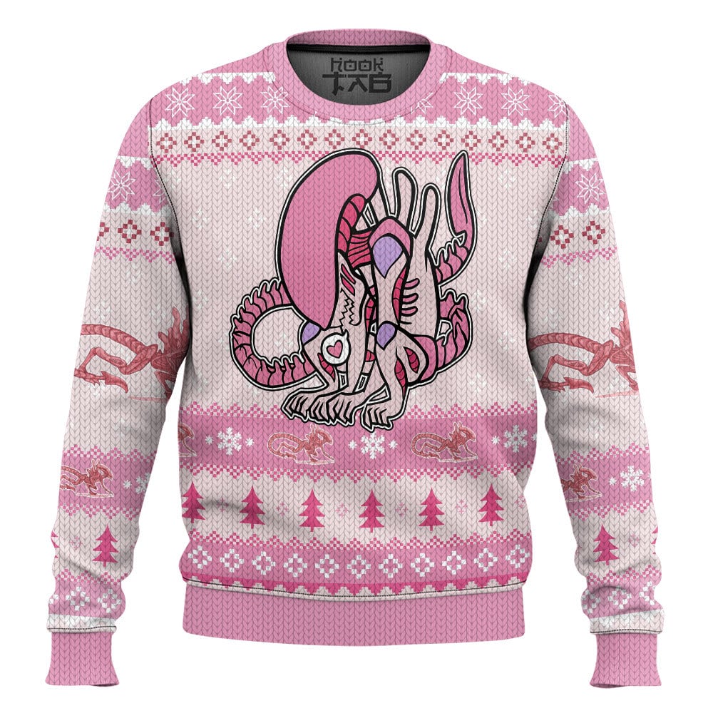 Hooktab Pink Xenomorph Alien Ugly Christmas Sweater Hooktab Pink Xenomorph Alien Ugly Christmas Sweater