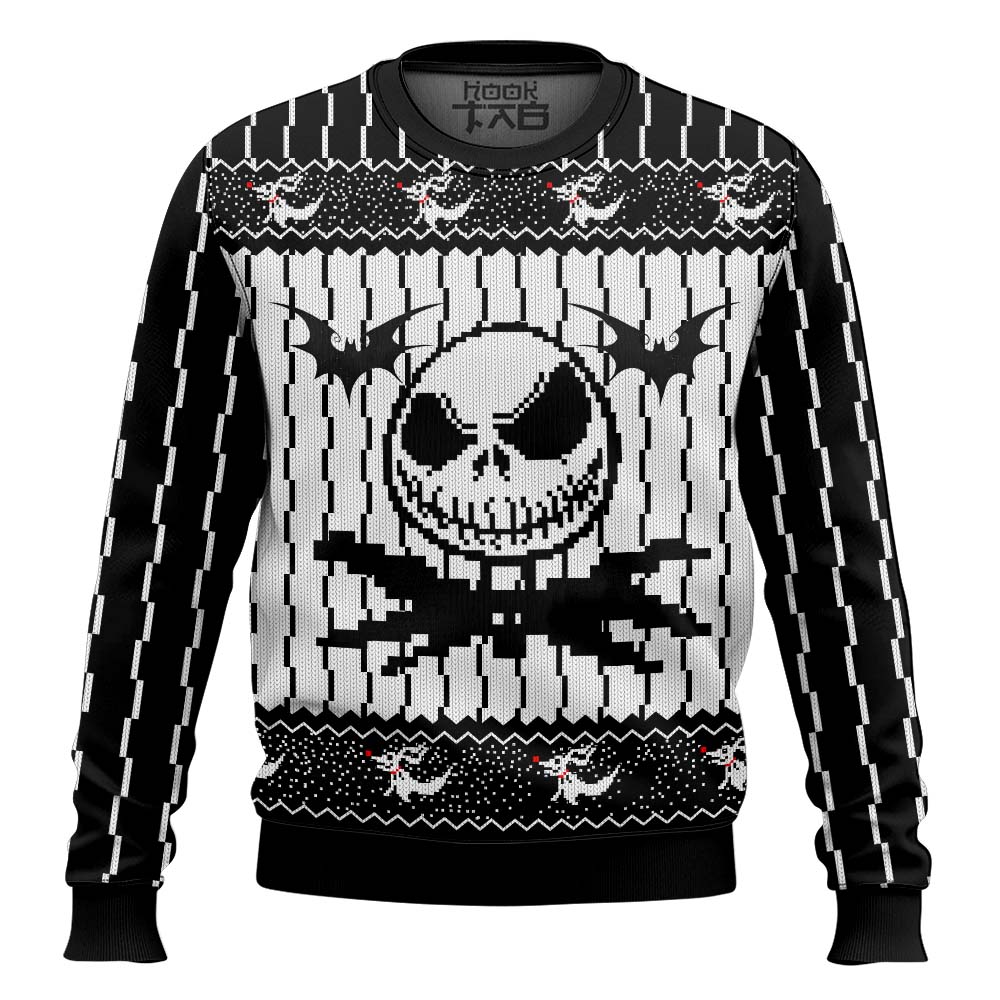Hooktab Pixel Jack Skellington Ugly Christmas Sweater Hooktab Pixel Jack Skellington Ugly Christmas Sweater