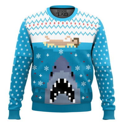 Pixel Jaws 1975 Ugly Christmas Sweater