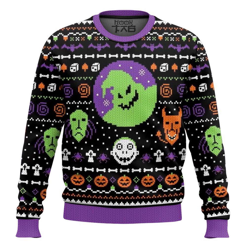 Hooktab Pixel Oogie Boogie Ugly Christmas Sweater Hooktab Pixel Oogie Boogie Ugly Christmas Sweater