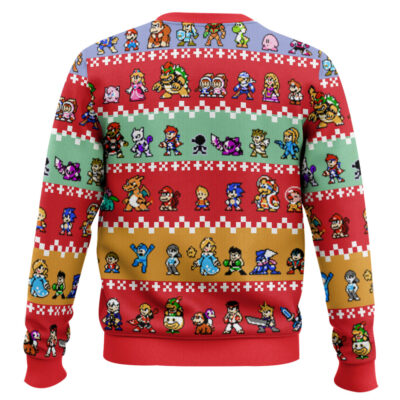 Hooktab Pixel Smash Super Smash Bros Ugly Christmas Sweater