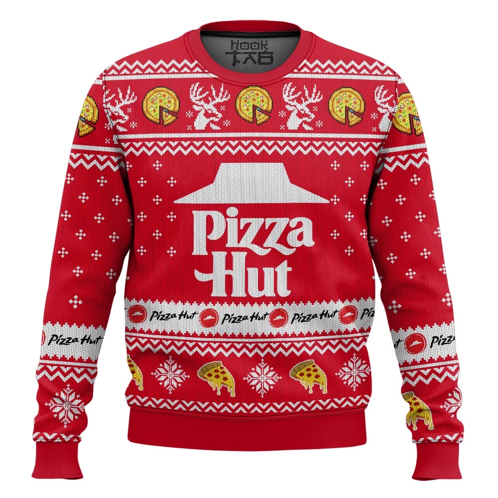 Hooktab Pizza Hut Ugly Christmas Sweater Hooktab Pizza Hut Ugly Christmas Sweater