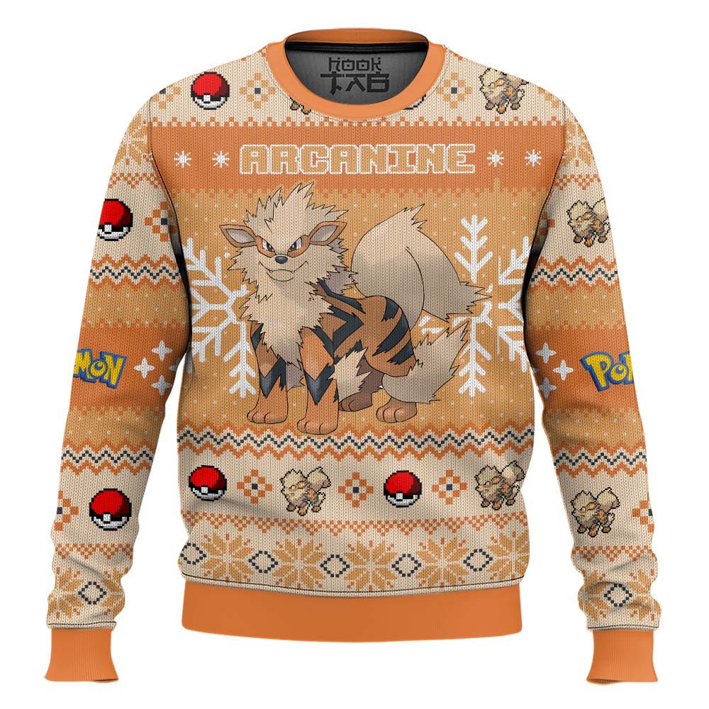 Hooktab Pokemon Gen 1 Arcanine Ugly Christmas Sweater Hooktab Pokemon Gen 1 Arcanine Ugly Christmas Sweater