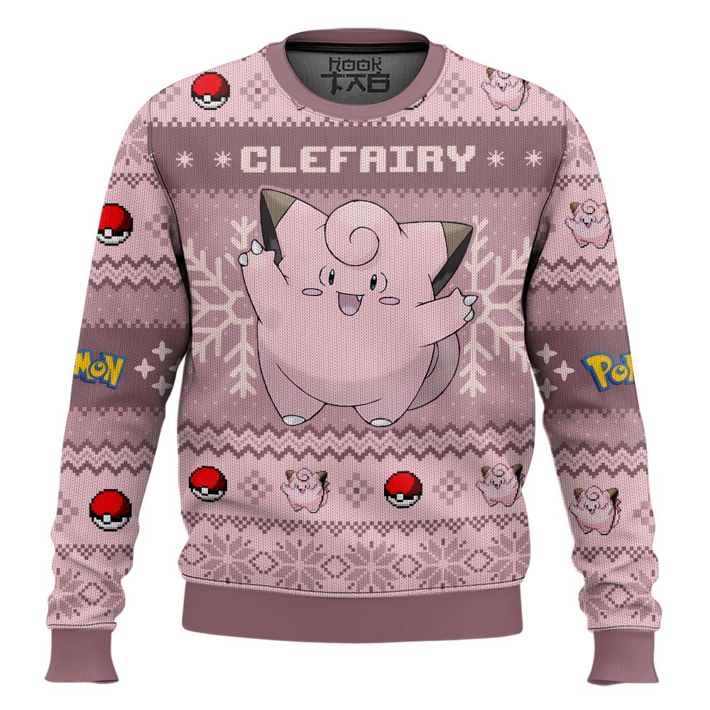 Hooktab Pokemon Gen 1 Clefairy Ugly Christmas Sweater Hooktab Pokemon Gen 1 Clefairy Ugly Christmas Sweater