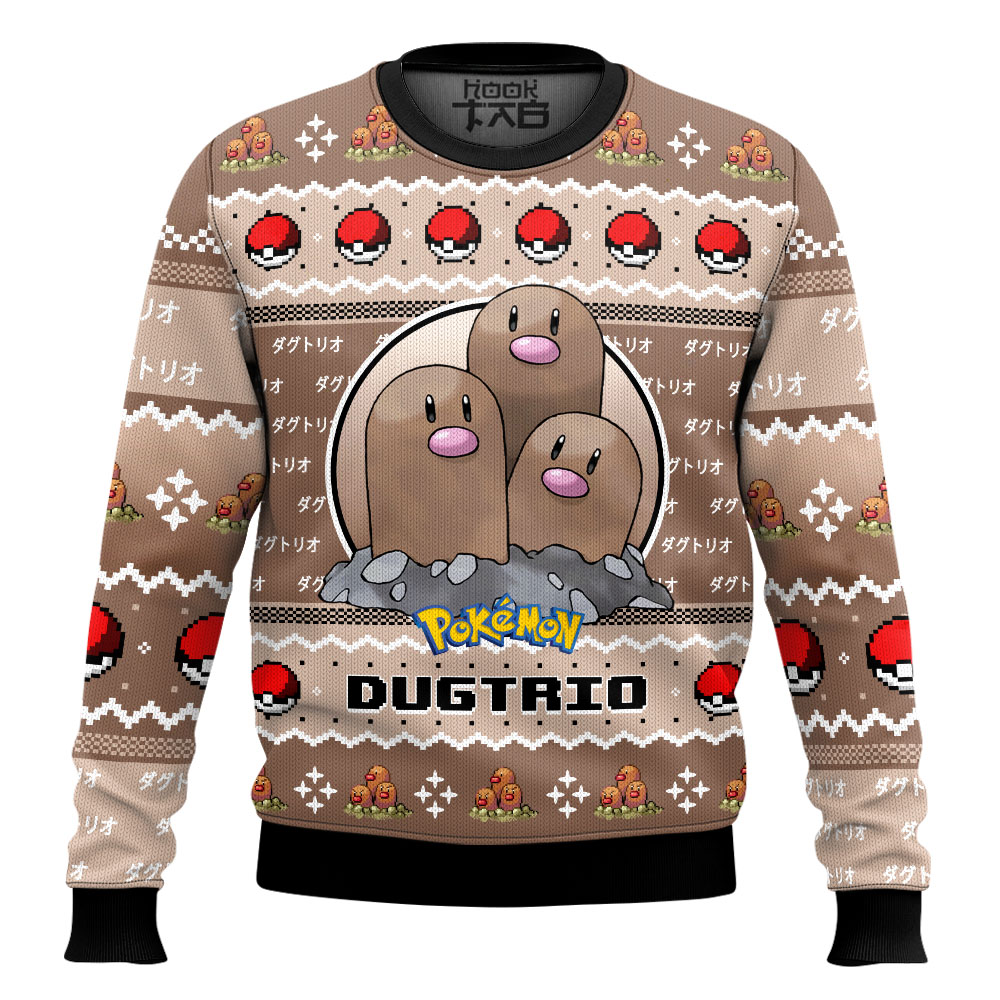 Hooktab Pokemon Gen 1 Dugtrio Ugly Christmas Sweater Hooktab Pokemon Gen 1 Dugtrio Ugly Christmas Sweater
