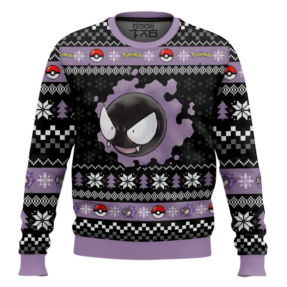 Hooktab Pokemon Gen 1 Gastly Ugly Christmas Sweater Hooktab Pokemon Gen 1 Gastly Ugly Christmas Sweater